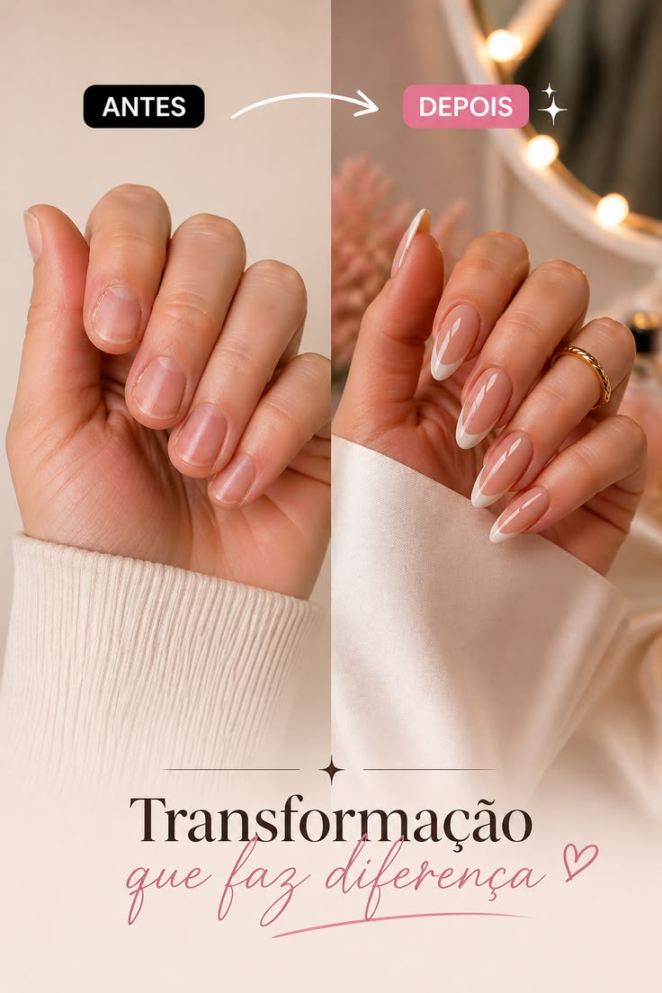 Story com Nail Stories: antes e depois das unhas com título e elementos do pack